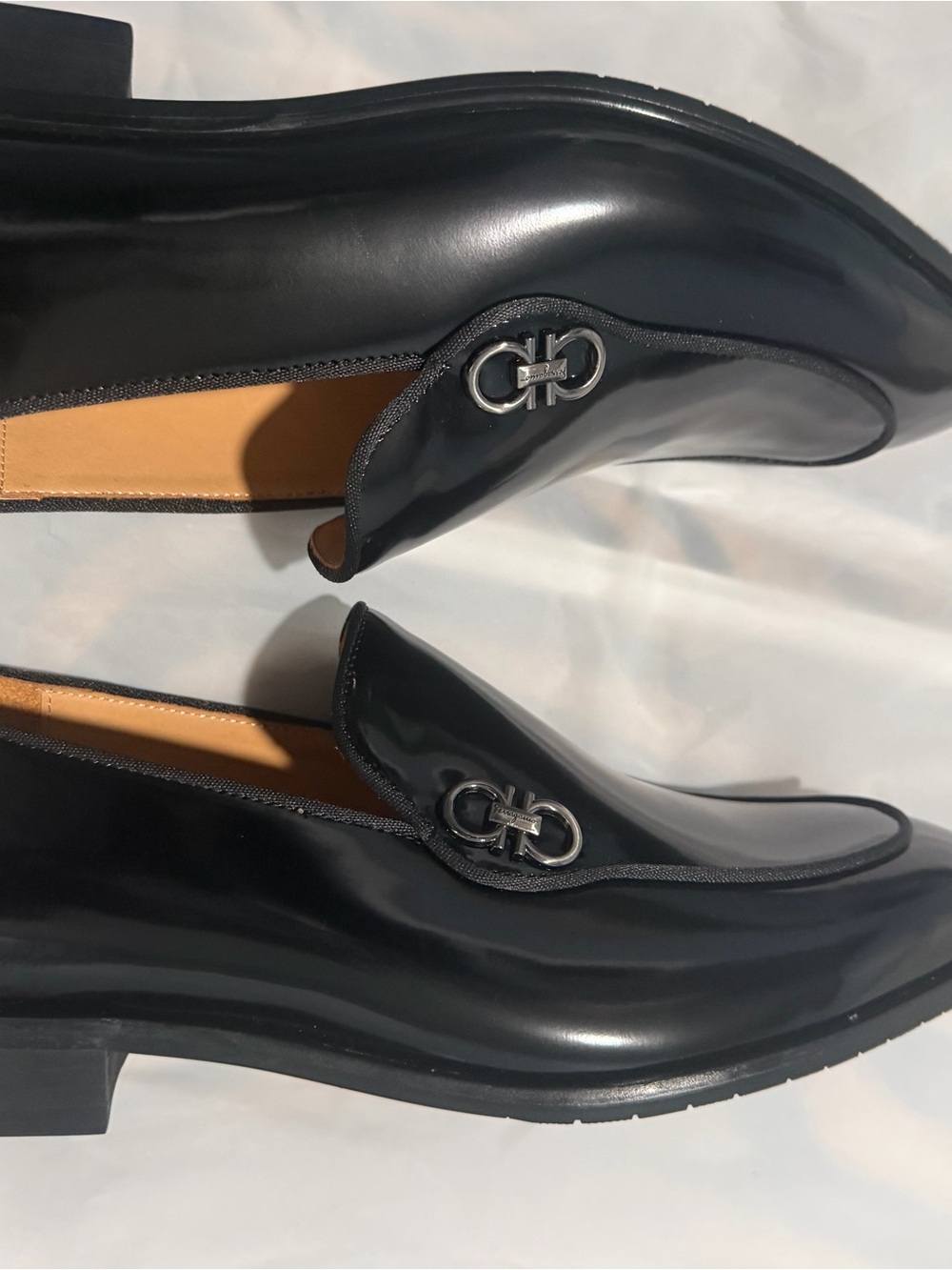Salvatore Ferragamo Black Patent Leather Loafers Size 44
